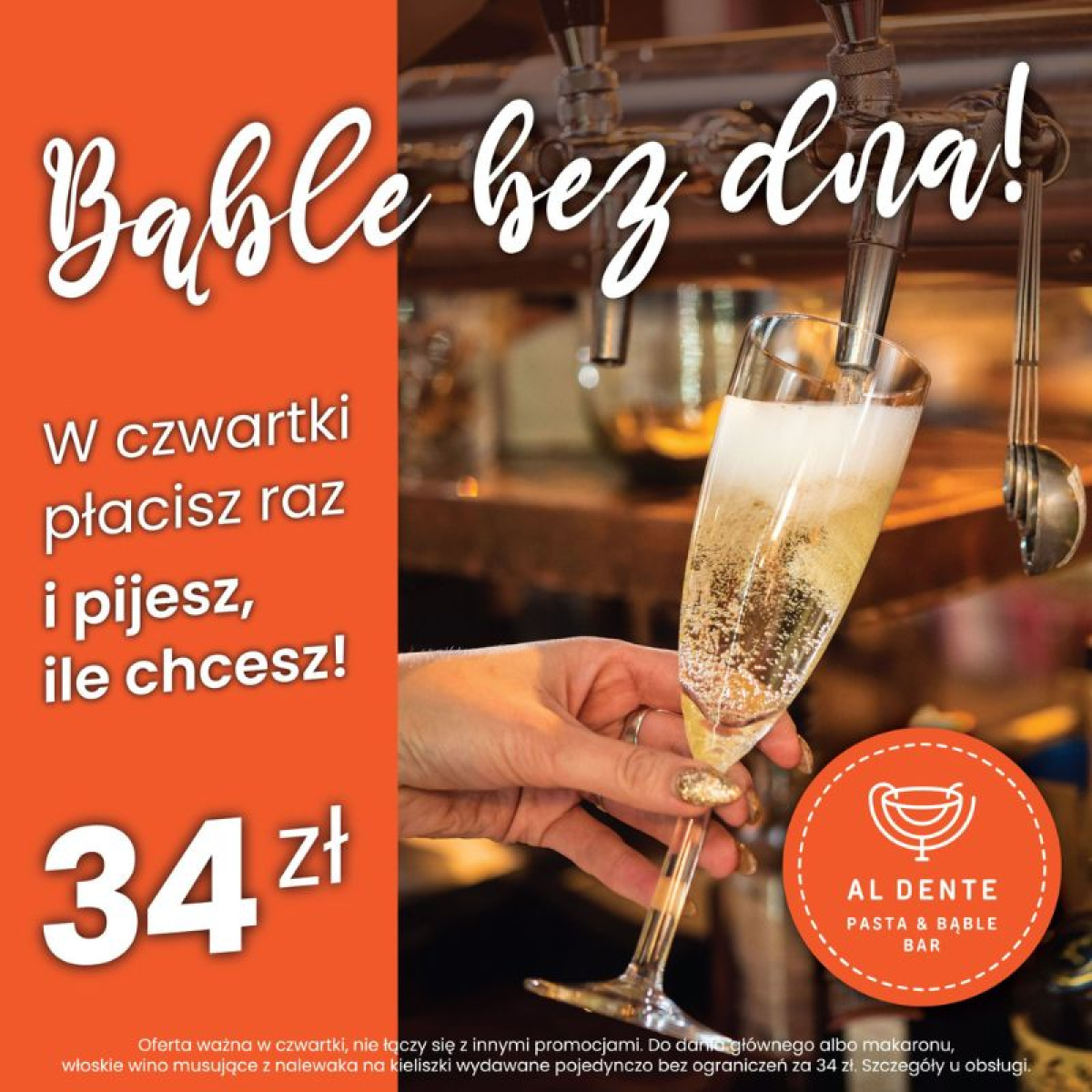 Bąble bez dna w Al Dente! Płacisz raz i pijesz ile chcesz!