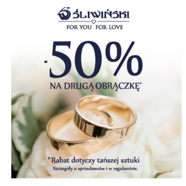 -50% na drugą sztukę obrączki.