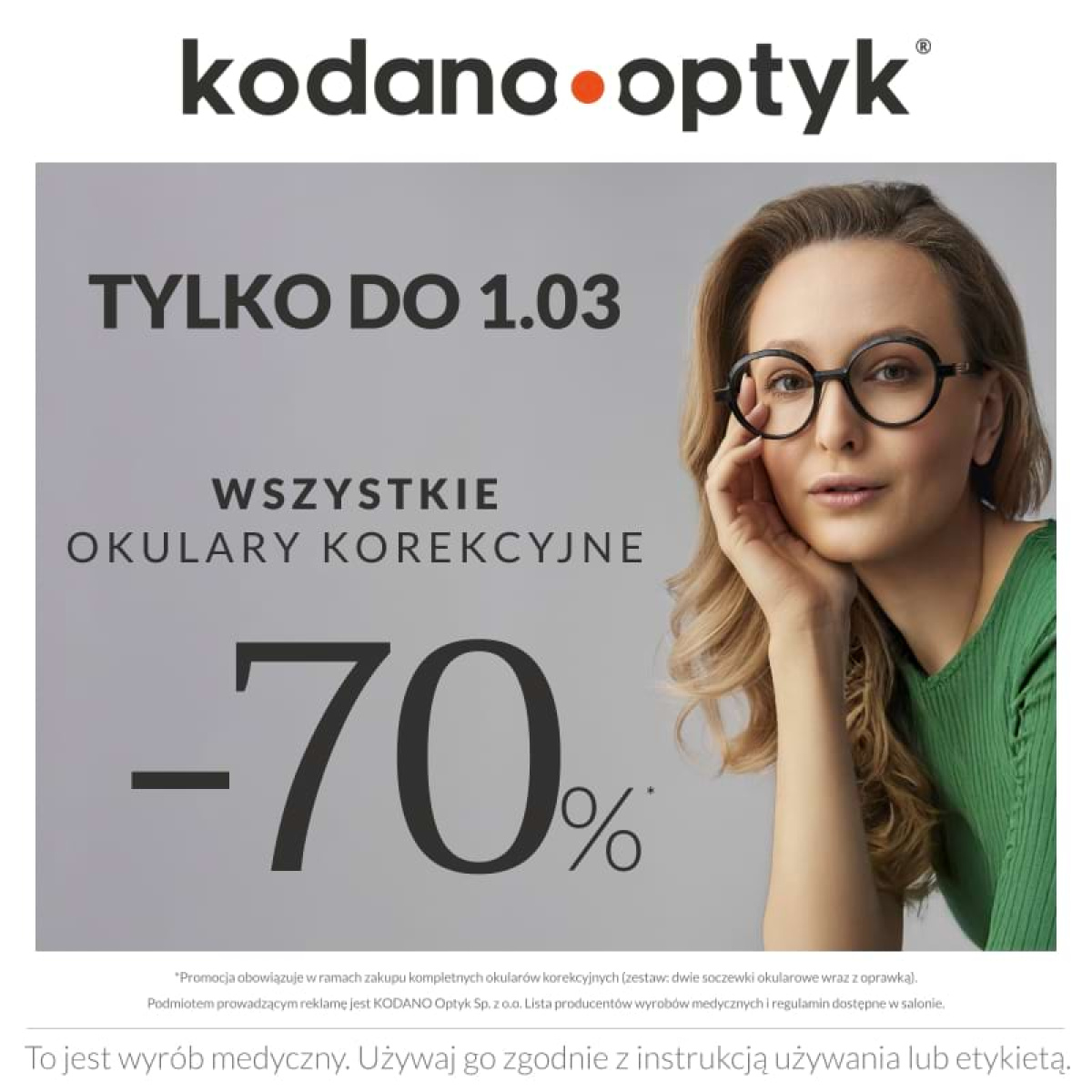 Wszystkie okulary korekcyjne 70% taniej w KODANO Optyk!
