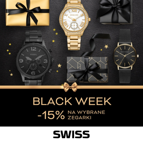 Black Week w SWISS: -15% na wybrane zegarki z kodem: BLACKWEEK