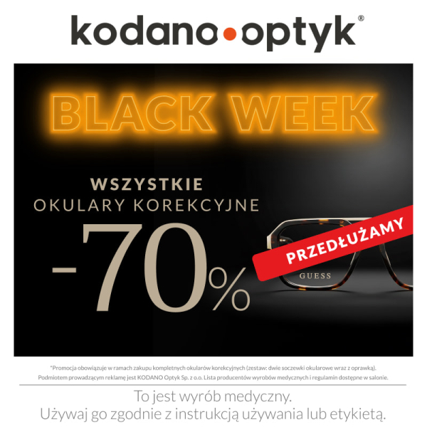 Przedłużamy BLACK WEEK! Wszystkie okulary korekcyjne 70% taniej!