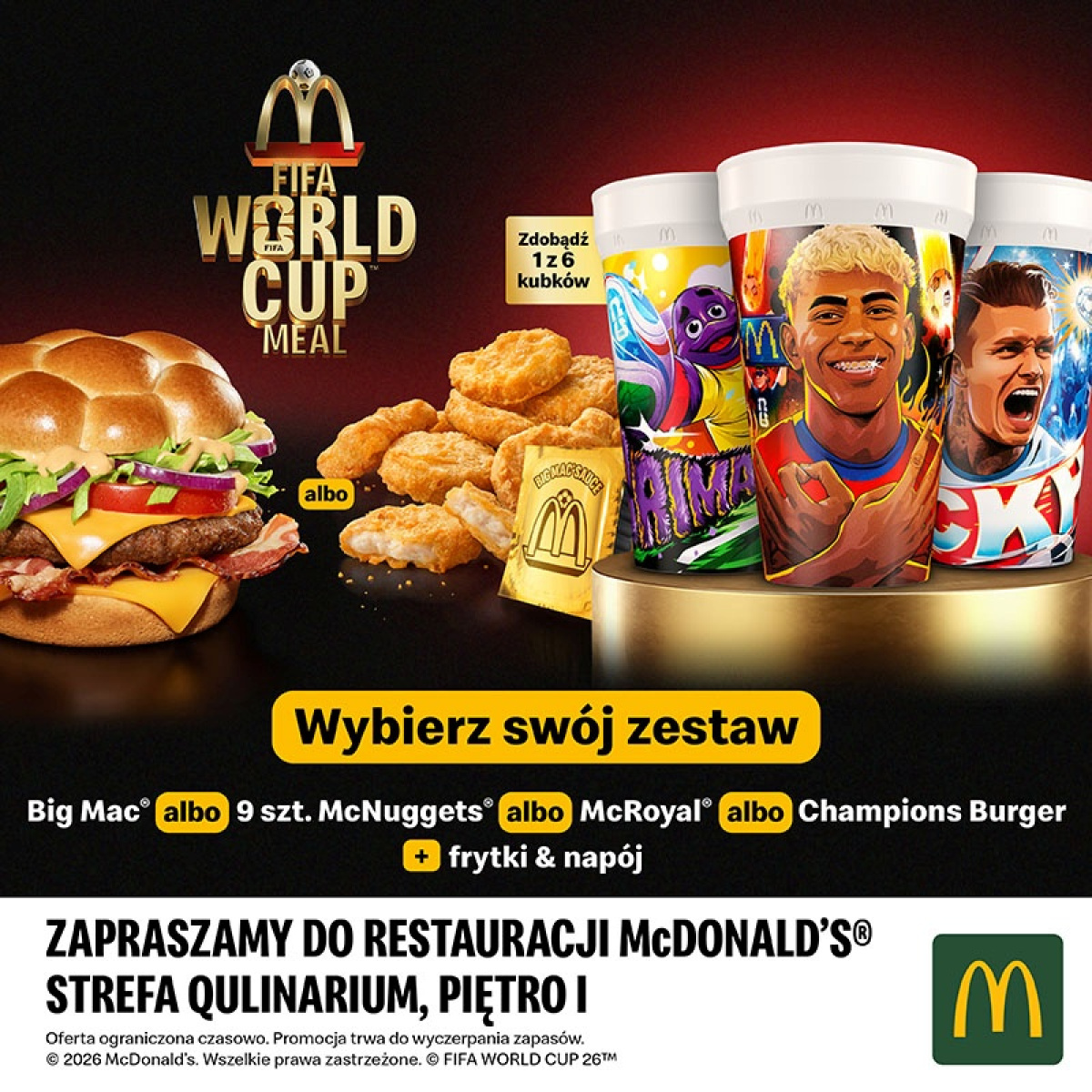 Kolekcjonerskie kubki FIFA World Cup™ z Champions Burger. 